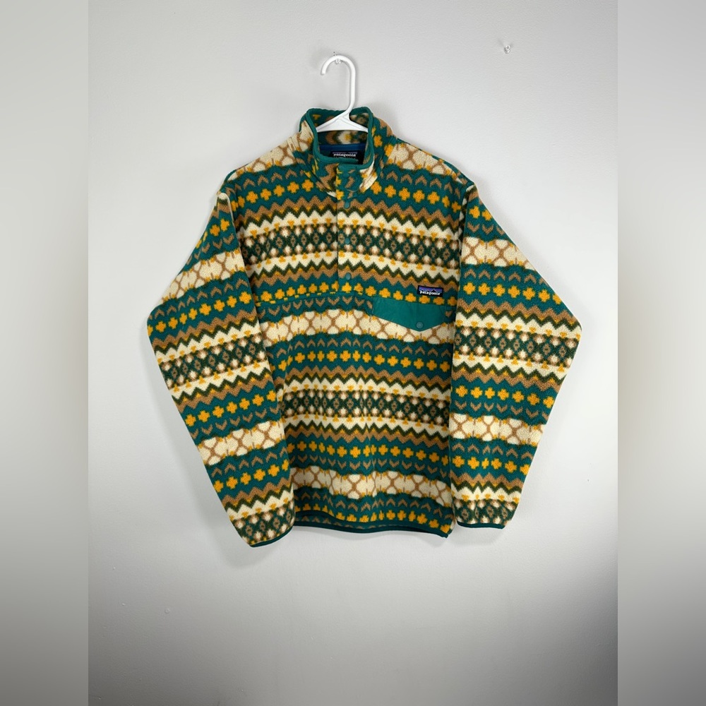 Patagonia Synchilla Cliff Arbor Green Geometric Fleece Jacket Men's Size Small